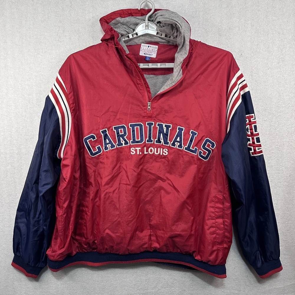 Vtg St Louis Cardinals Men's Half Zip Hooded Windbreaker Jacket 5X